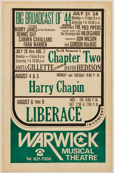 Harry Chapin Original Warwick Musical Theatre Cardboard Concert Poster