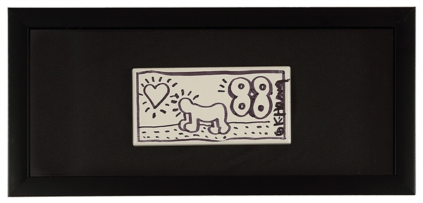 Keith Haring Original Painted and Signed Subway Tile