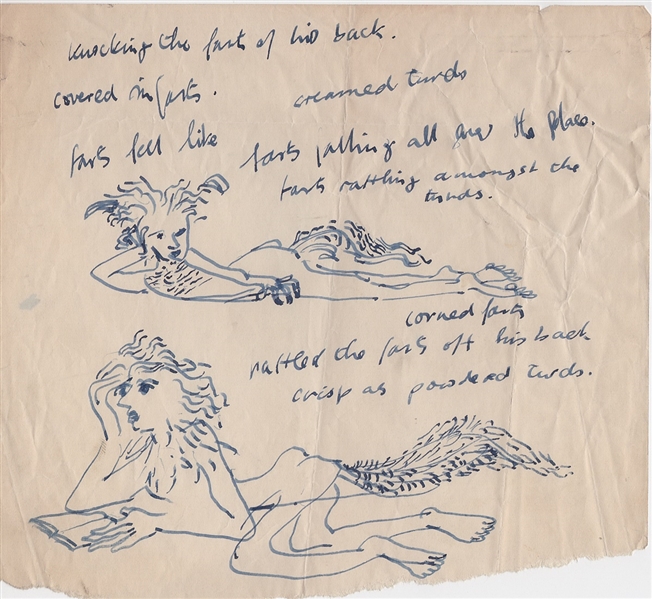 Stuart Sutcliffe Original Sketch with Unusual Handwritten Content