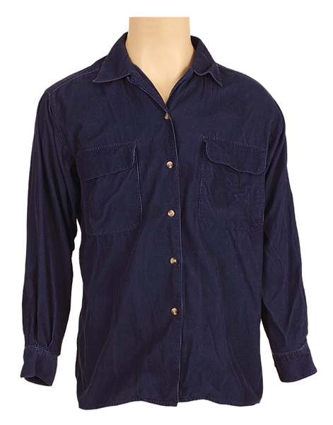 Michael Jackson Owned & Worn Blue Corduroy Long Sleeved Button Down Shirt