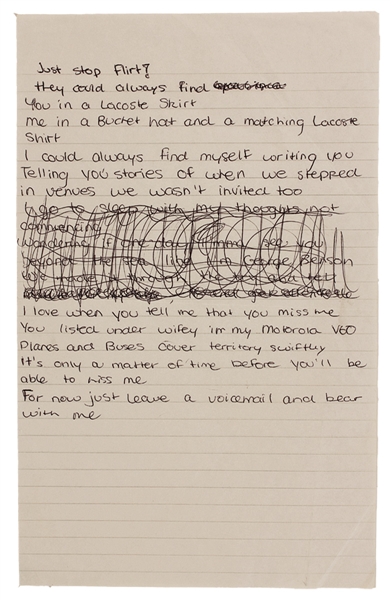 Drake Handwritten Working Lyrics