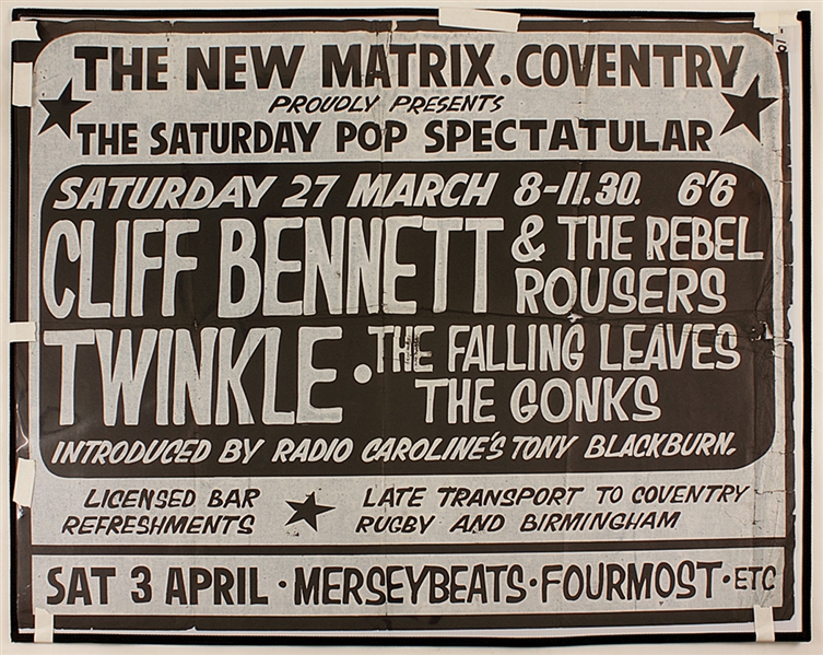 Cliff Bennett & The Rebel Rousers Original 1960s Over-Sized Concert Poster from The Larry Vigon Collection