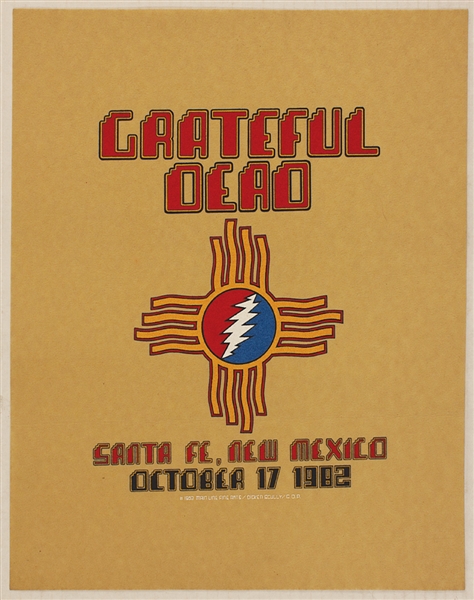 Grateful Dead Original 1982 "Downs at Santa Fe" Concert Poster Artwork on Pellon