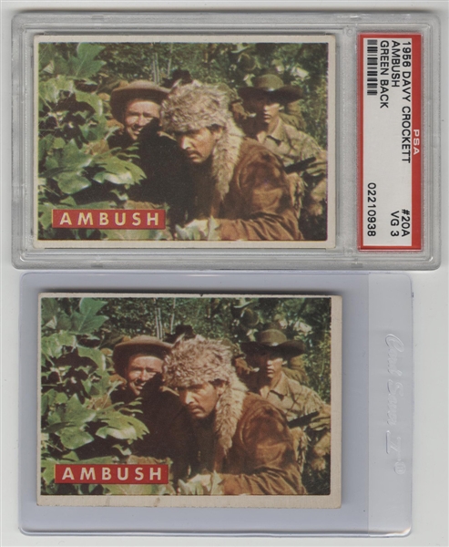Incredibly Rare 1956 Topps Davy Crockett $20A "AMBUSH" w/ "AMBUSH" Back Card