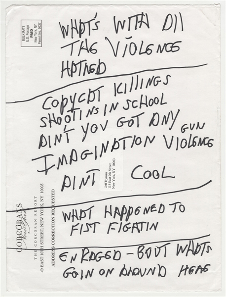 Joey Ramone Handwritten  Lyrics