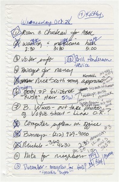 Madonna Handwritten "To-Do" List