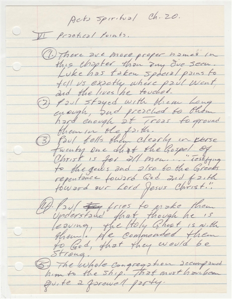Johnny Cash Handwritten "Acts Spiritual" Religious Study  Notes
