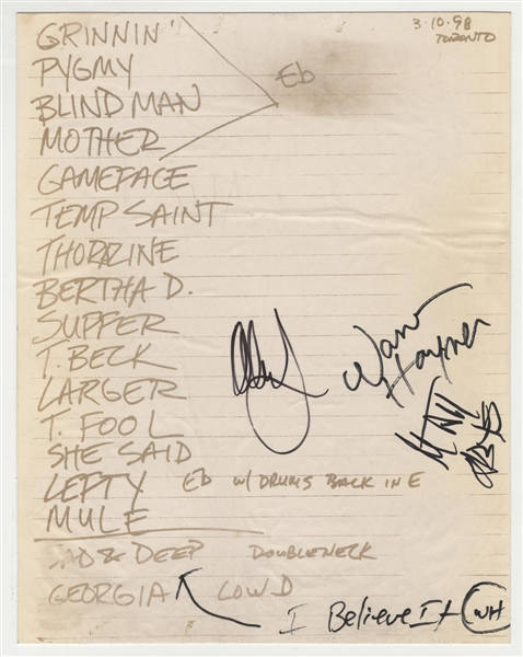 Government Mule Band Signed Set List, Toronto 1998
