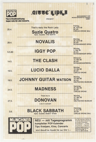 The Clash/Black Sabbath Original 1980 Concert Handbill 