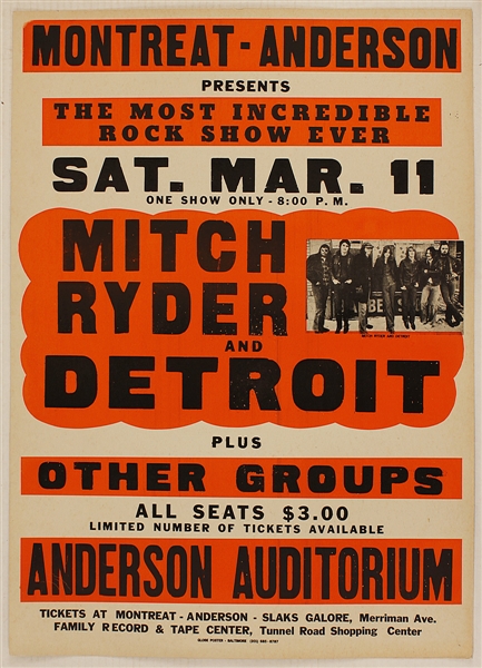 Mitch Ryder and Detroit Original 1967 Concert Poster