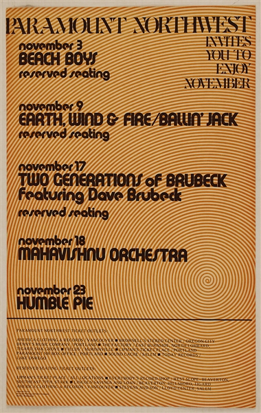 Beach Boys/Humble Pie/Earth, Wind and Fire Original 1973 Concert Poster