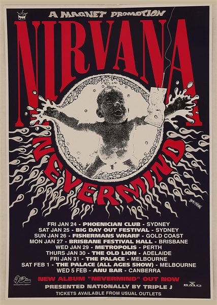 Nirvana "Nevermind" Original Australian Tour Poster