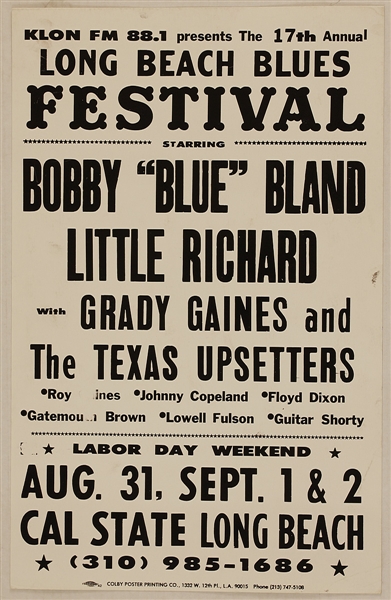 Long Beach Blues Festival Original Concert Poster Featuring Little Richard and Bobby "Blue" Bland 