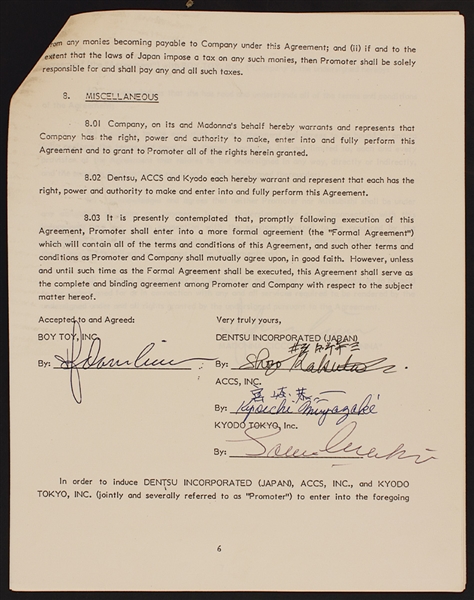Madonna Twice-Signed 1987 Appearance Contract