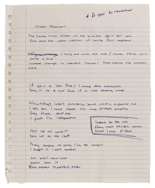 Drake Handwritten Working Lyrics Titled "Hater Blockers"
