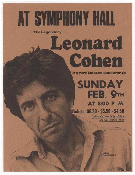 Leonard Cohen Original 1975 Symphony Hall Concert Flyer