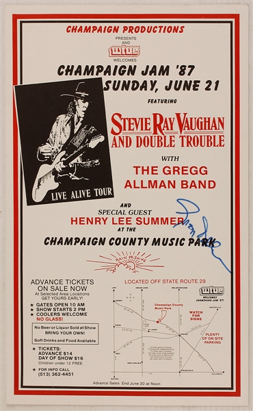 Stevie Ray Vaughan/Gregg Allman Band Original 1987 Concert Poster Signed by Gregg Allman