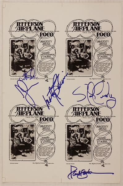 Jefferson Airplane Signed Original Uncut Handbill Sheet (Four Handbills)