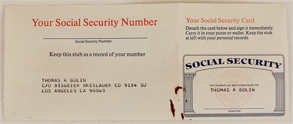 Tommy Bolins Social Security Card with Limited Edition Lithograph Signed by Artist