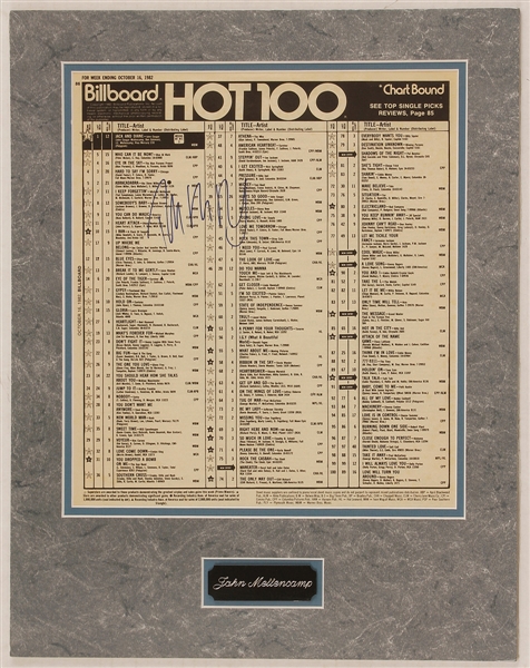 John Mellencamp Signed Billboard Hot 100 Chart Featuring His #1 Hit Song "Jack and Diane"