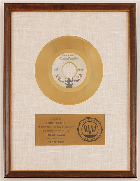 The 5 Stairsteps "O-o-h Child" Original RIAA White Matte Gold Record Award Presented to Frankie Crocker