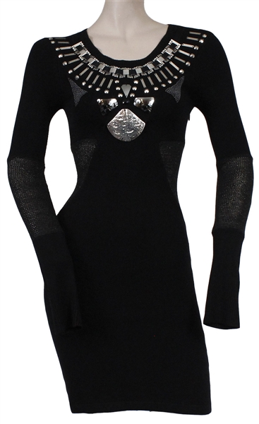 Rihanna VH TV Australia Interview Worn Black Mini-Dress with Silver Embellishments