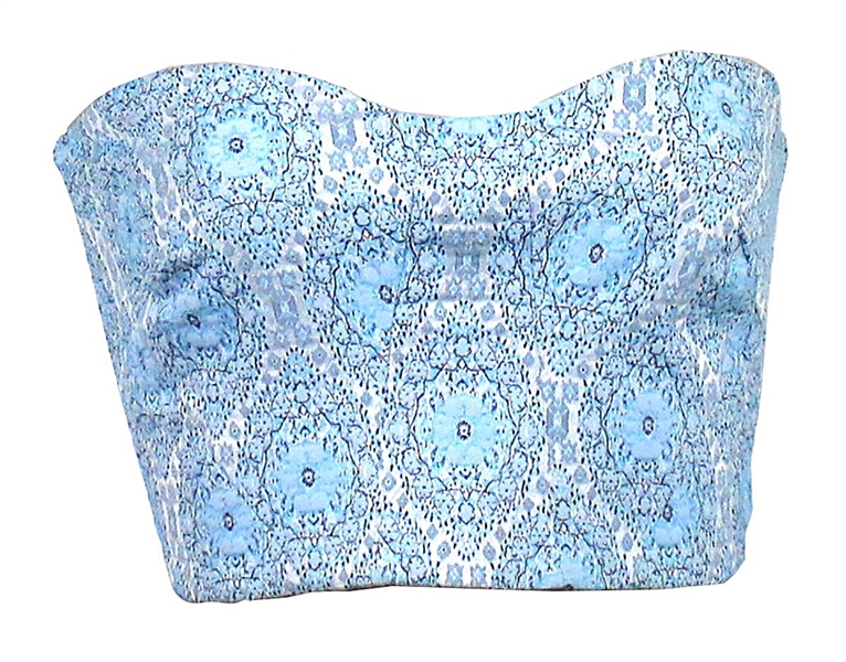 Beyoncé  Instagram Worn Topshop Blue Tile  Lagoon Print Bandeau Cropped Top