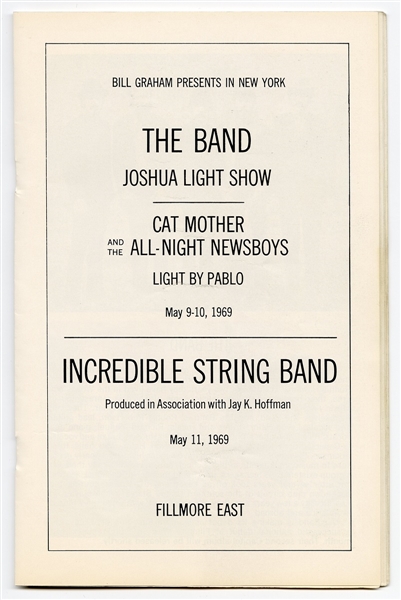 The Band Original 1969 Fillmore East Concert Program