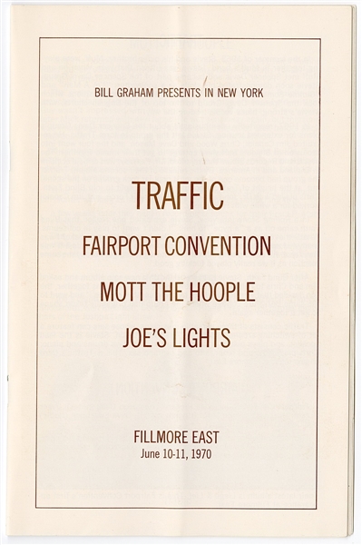 Traffic Original 1970 Fillmore East Concert Program