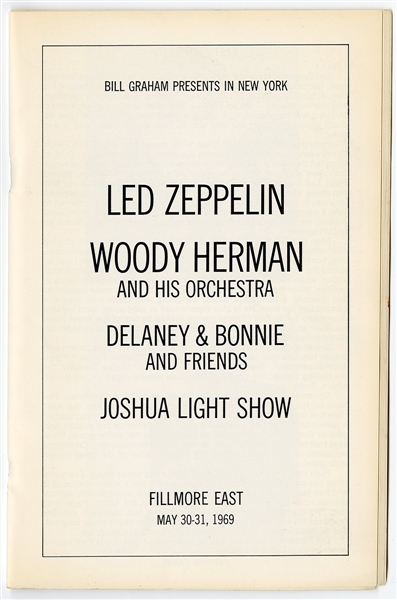 Led Zeppelin Original 1969 Fillmore East Concert Program
