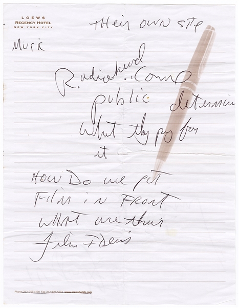 Michael Jackson Handwritten Notes Regarding Film