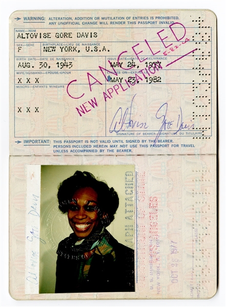 Altovise Davis (Sammy Davis, Jr.) Twice-Signed Passport