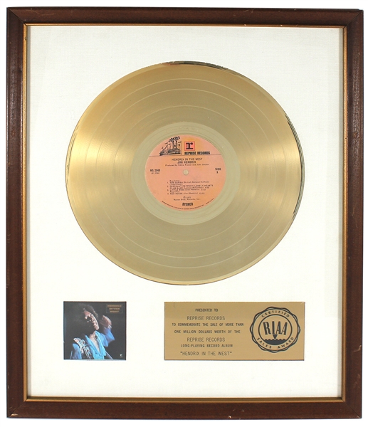 Jimi Hendrix "Hendrix in the West" Original RIAA White Matte Gold LP Record Album Award
