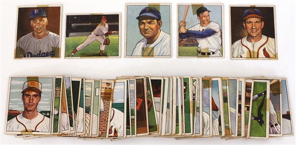 Group Lot of 1950 Bowman Baseball Cards (52) Including 5 HOFers