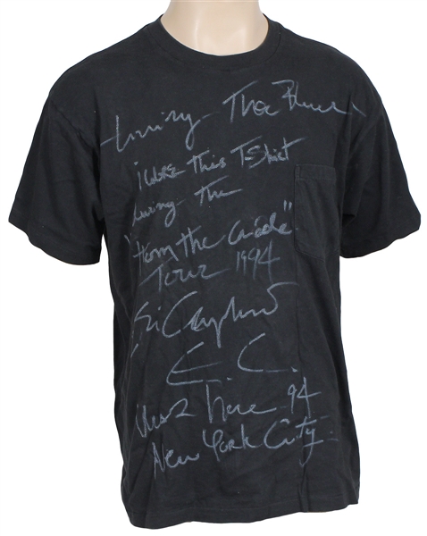 Eric Clapton 1994 "From The Cradle Tour" Stage Worn, Signed and Inscribed Black T-Shirt 