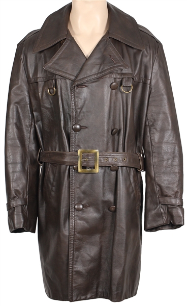 James Brown Owned and Worn Brown Leather Belted Coat