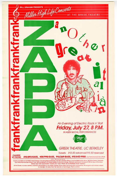 Frank Zappa Original Greek Theatre UC Berkeley Concert Poster