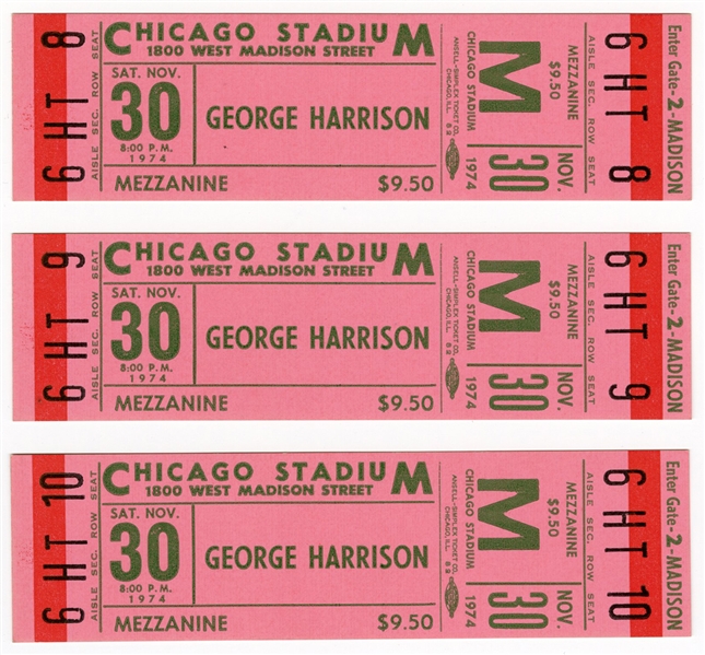 George Harrison 1974 North American Tour Unused Concert Tickets