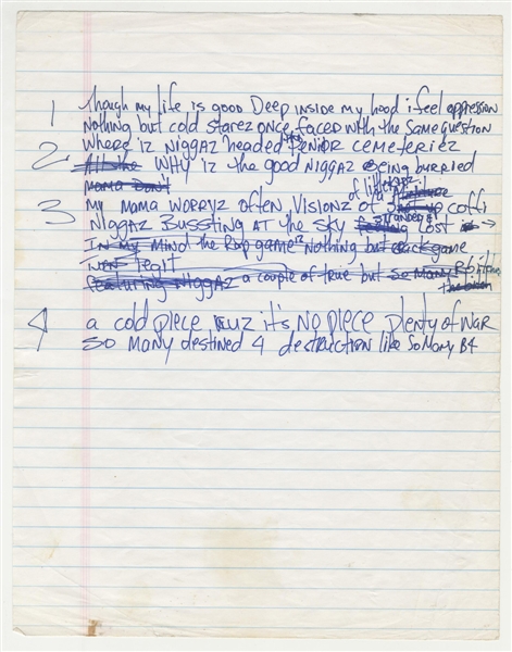 Tupac Shakur Unreleased Verse Handwritten Lyrics