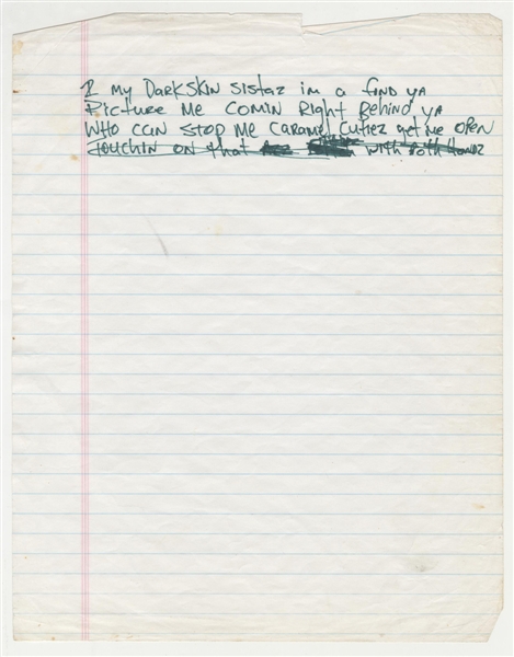 Tupac Shakur Unreleased 4 Bar Handwritten Lyrics