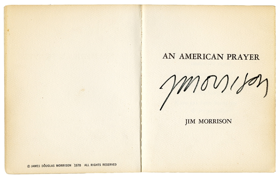 Jim Morrison Signed Original 1970 Print Copy of "An American Prayer" Owned by Ray Manzarek