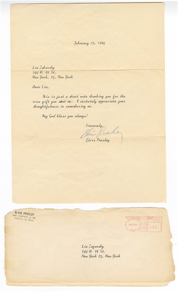 Elvis Presley Original 1964 Secretarial Signed Typed Letter to a Fan with Post-Dated Envelope