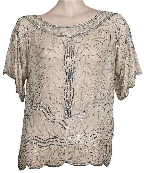 Liza Minnelli Owned & Worn Sheer Off-White Top With Silver Beading and Sequins
