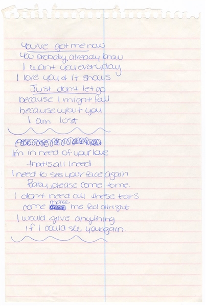 Britney Spears Handwritten "Hooks" Lyrics