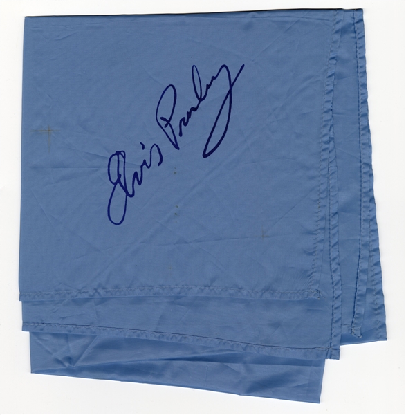 Elvis Presley Original Stage Worn Blue Stage Scarf with Printed Signature 