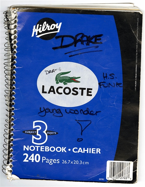 Drakes Personal High School Notebook Signed Three Times and Filled with His Handwritten Song Lyrics and Notes with High School Photographs