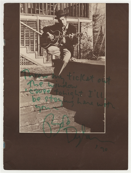 Bob Dylan 1970 Signed & "Tonight Ill Be Staying Here With You" Lyrics Inscribed Page from Nashville Skyline Songbook