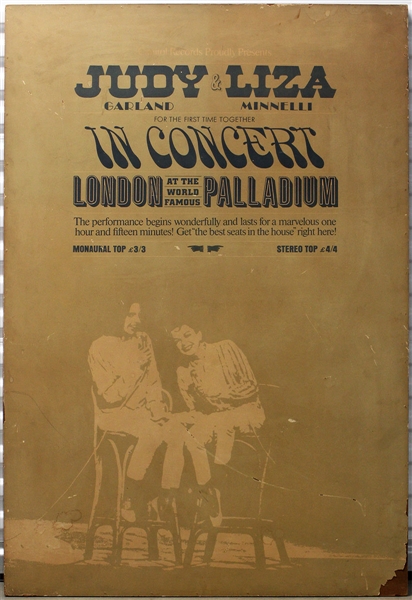 Judy Garland & Liza Minnelli Original Over-Sized London Palladium Wooden Concert Poster