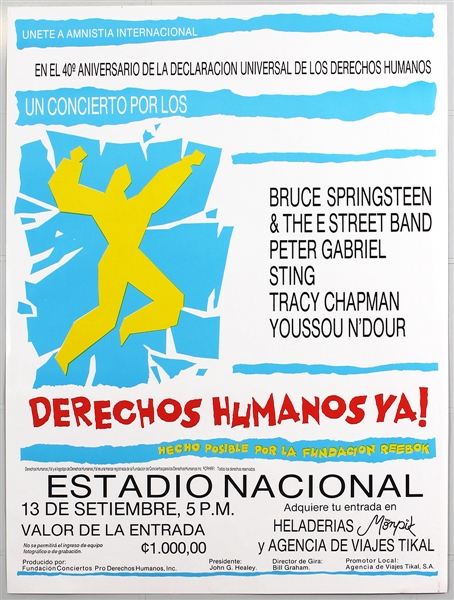 Bruce Springsteen, Peter Gabriel, Sting Amnesty International Human Rights Now Costa Rica Original Concert Poster