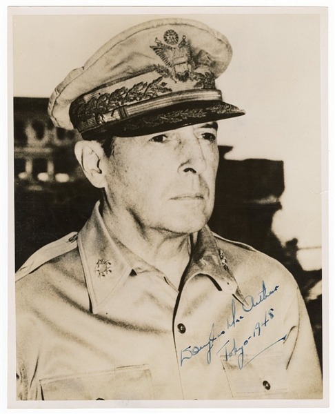 General Douglas MacArthur Signed and Inscribed U.S. Air Force Stamped Photograph JSA LOA